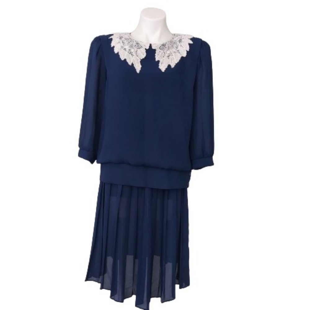 Vintage 1980s VLP Petites ILGWU Union Made Chiffon Two Piece Skirt Set